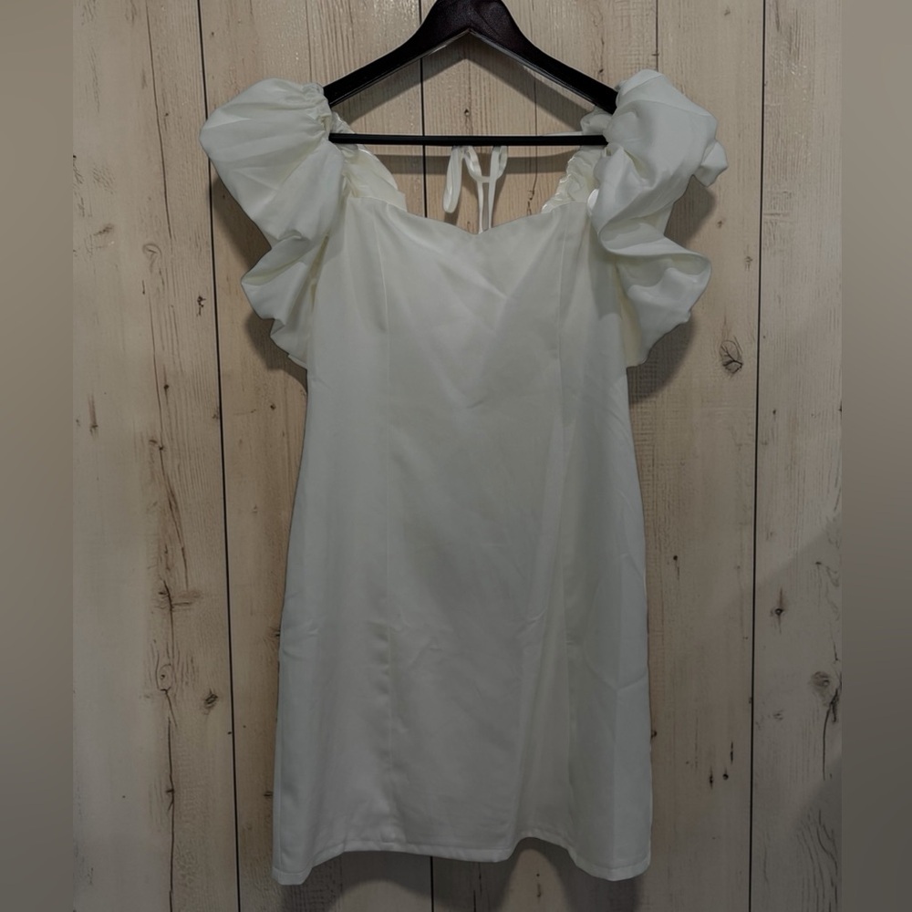 Puff-Sleeve Mini Dress in Cream